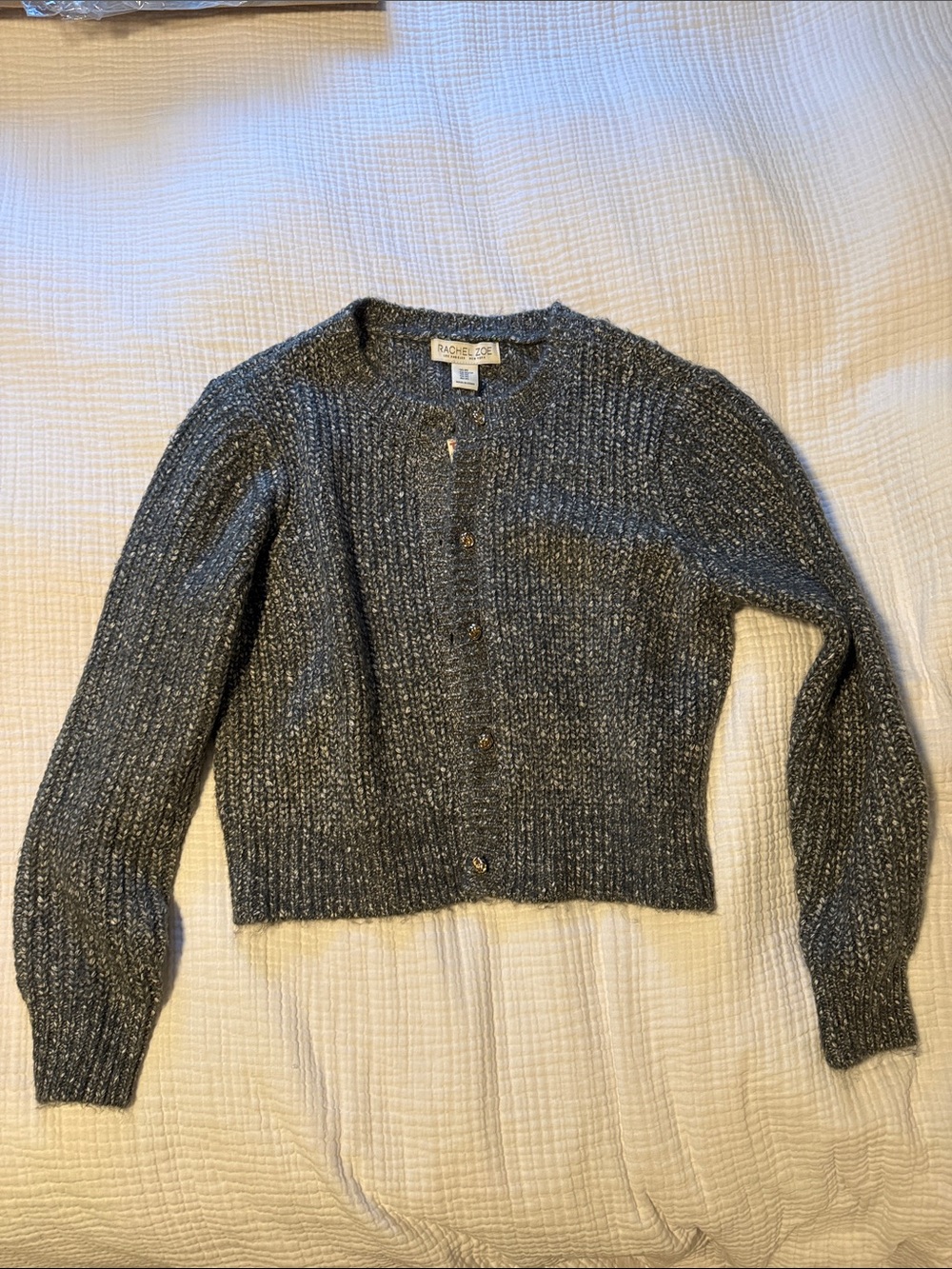 Rachel Zoe Charcoal Metallic Ribbed Button Cardigan